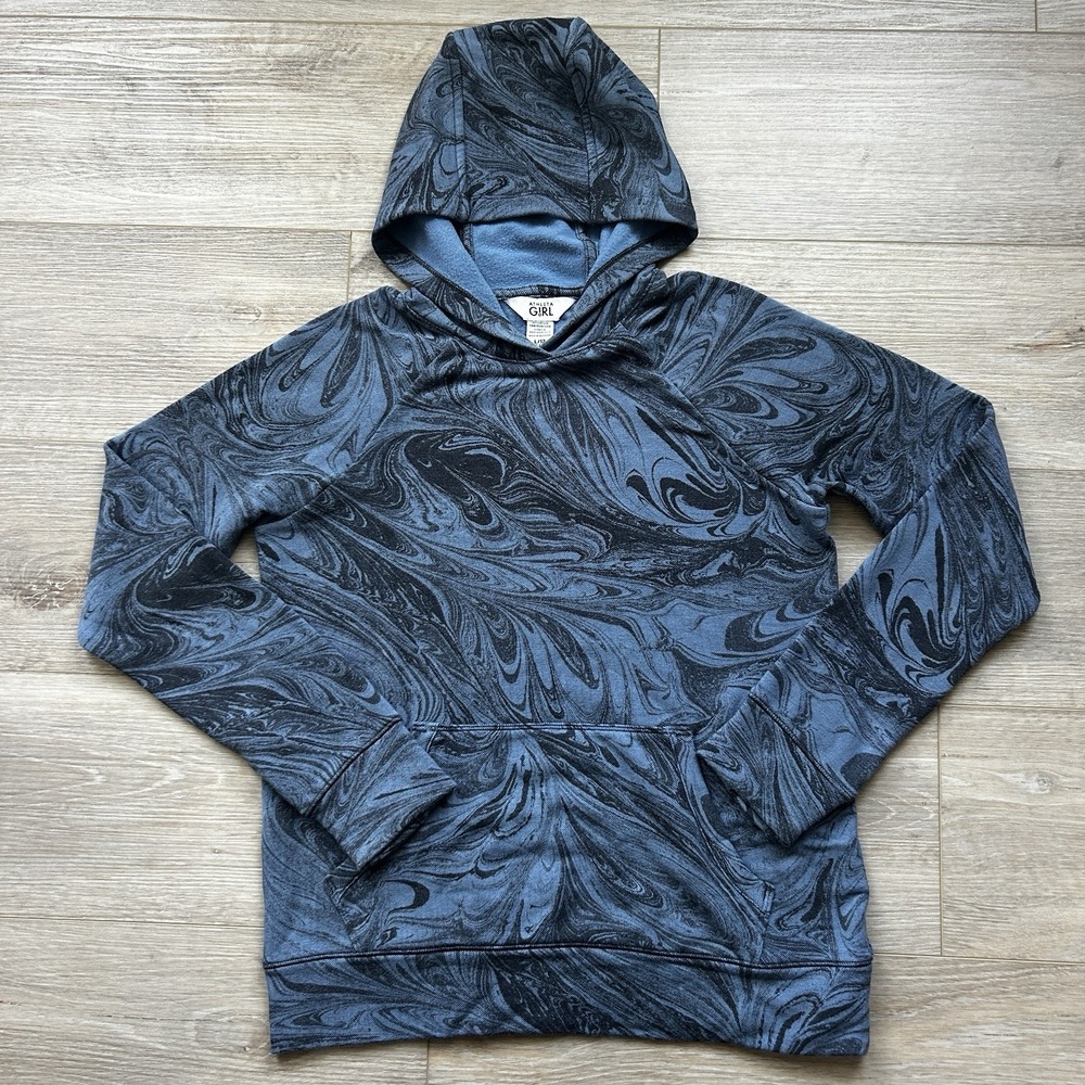 Athleta Girl In Your Element Hoodie Sweatshirt Size‎ L 12 Marble Blue Thumb Hole